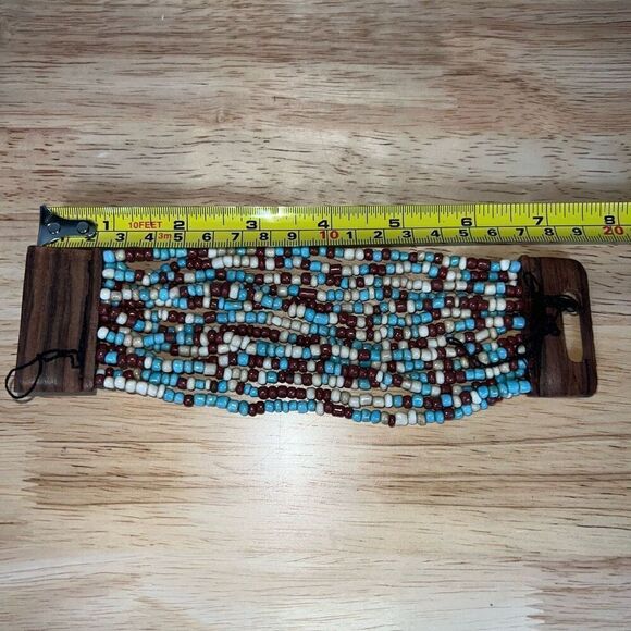 FREE w/ PURCHASE Multi Strand Seed Bead Bracelet, Vintage Wooden Hook Closure - Picture 3 of 5